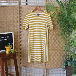 Ann Taylor Mustard Yellow Striped Knit Dress L